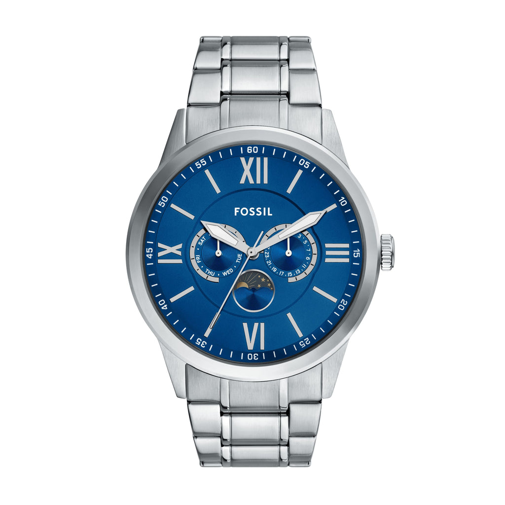 Fossil Men's Flynn 48mm Multifunction Silver-Tone Bracelet Watch
