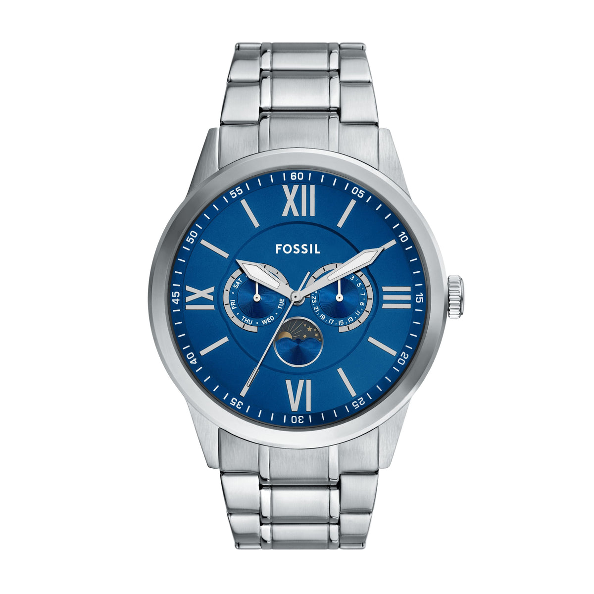 Fossil Men's Flynn 48mm Multifunction Silver-Tone Bracelet Watch