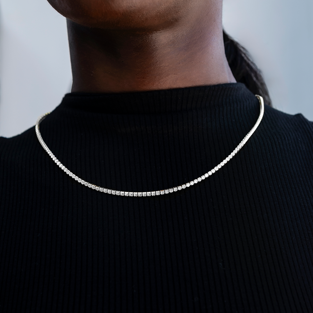 Micro Tennis Necklace + Bracelet Bundle in White Gold