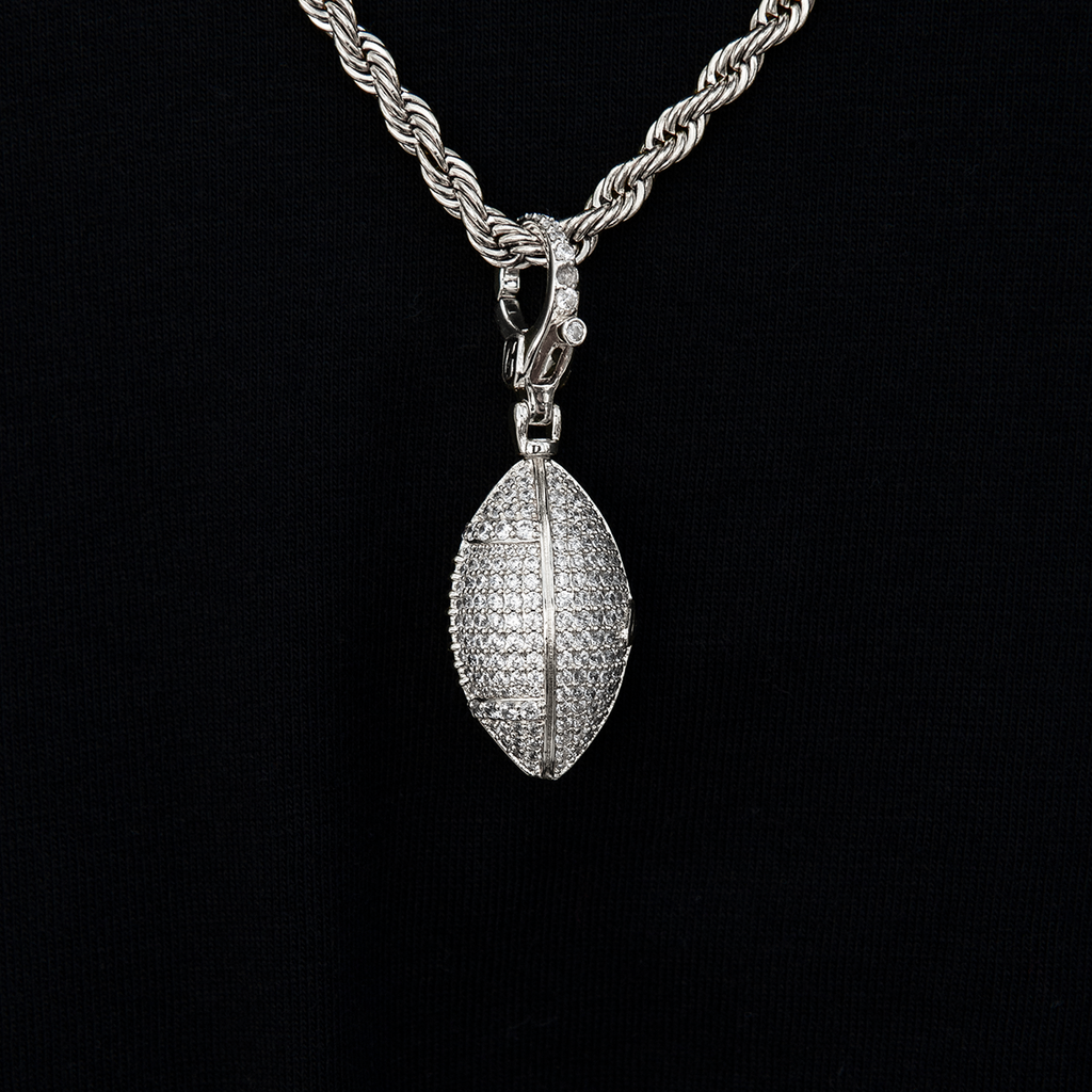 Football Clip On Pendant in White Gold
