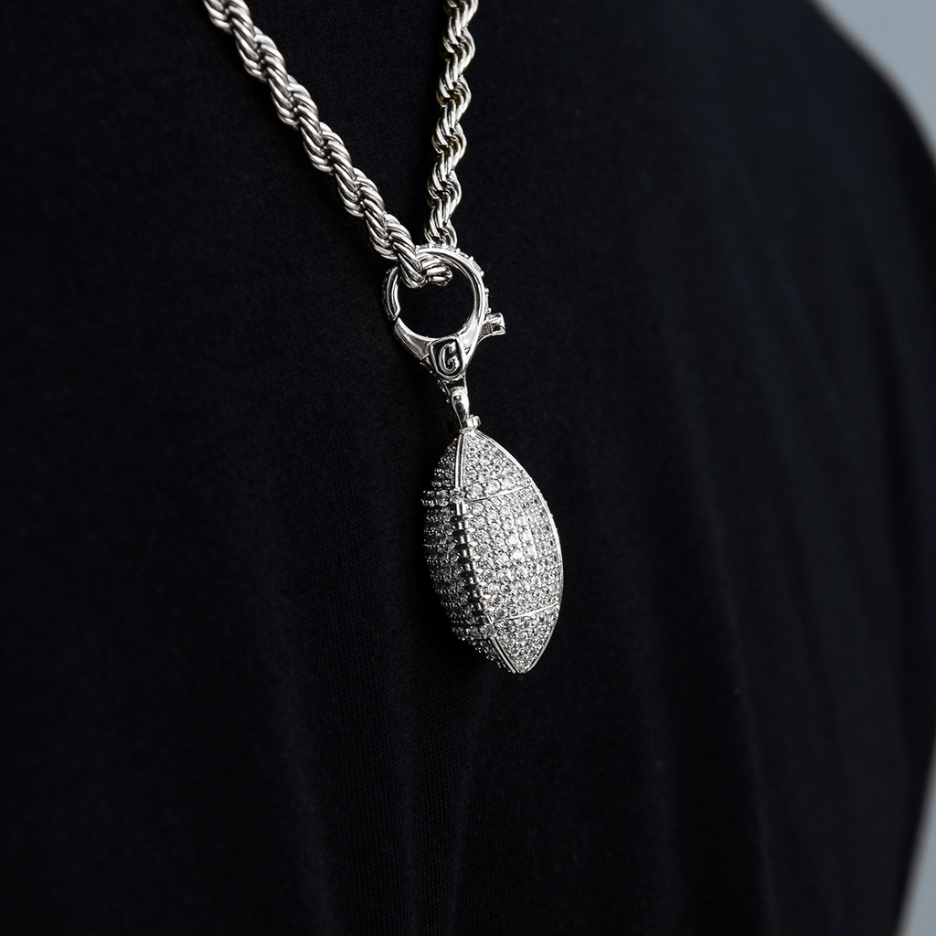Football Clip On Pendant in White Gold