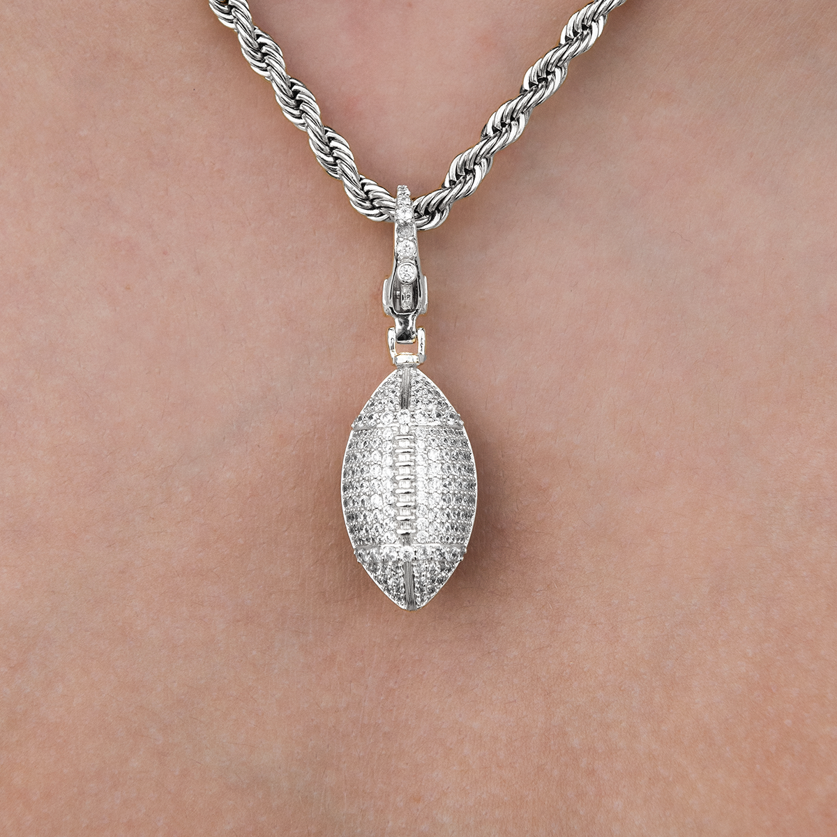 Football Clip On Charm Pendant in White Gold