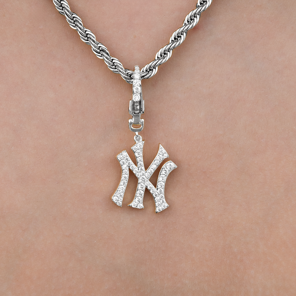 New York Yankees Official MLB Micro Logo Clip On Charm Pendant in White Gold