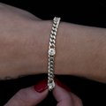 GLD Round Stone Station Cuban Bracelet in White Gold