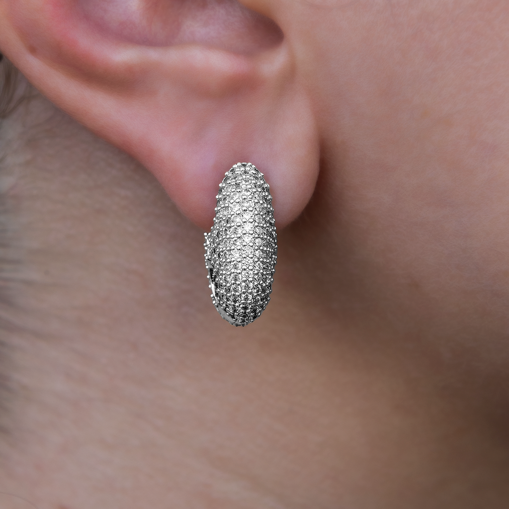 GLD Diamond Puffed Mariner Hoop Earrings in White Gold