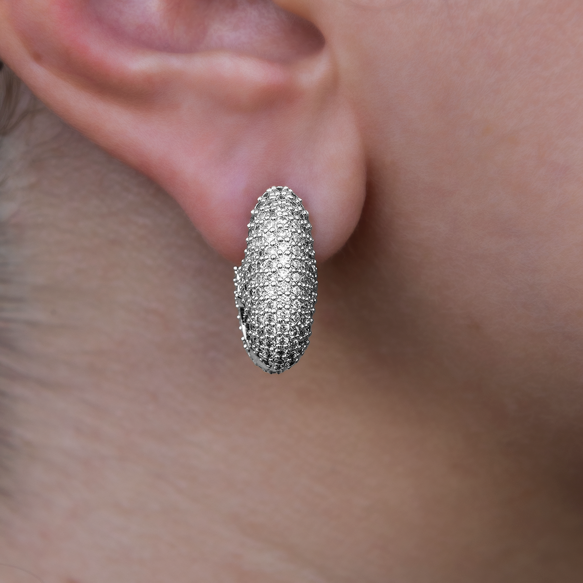 GLD Diamond Puffed Mariner Hoop Earrings in White Gold