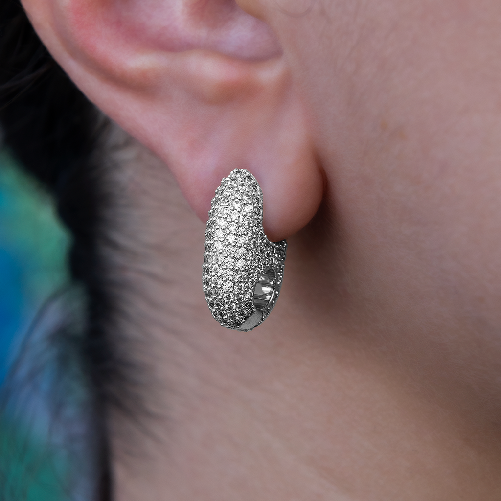 GLD Diamond Puffed Mariner Hoop Earrings in White Gold