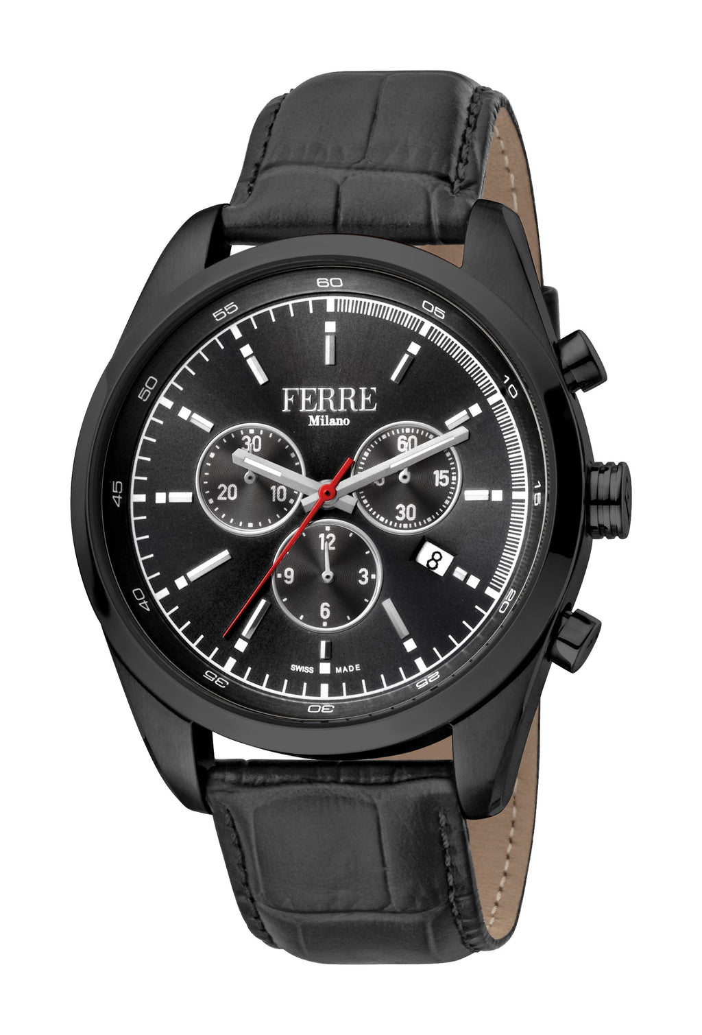 Ferre Milano Men's Black Dial Black Leather Watch