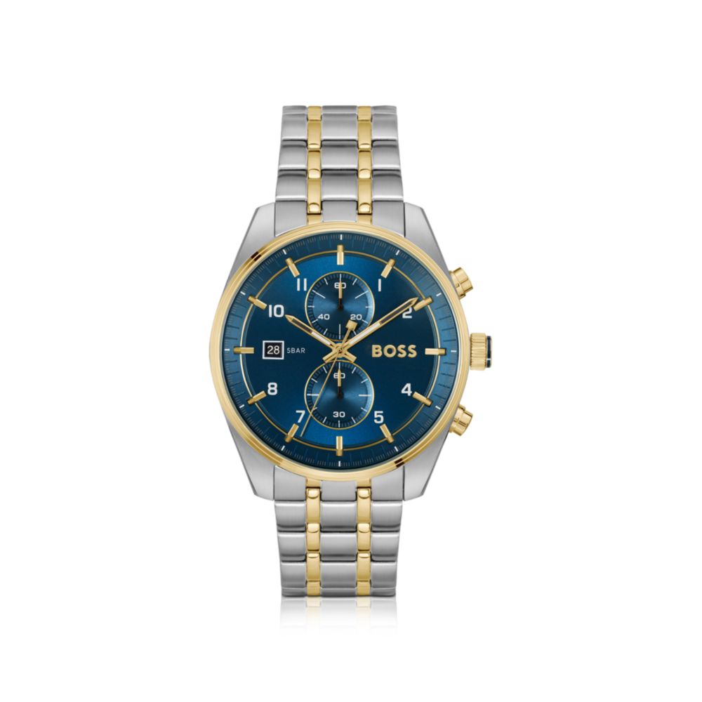 SKYTRAVELLER Two-tone chronograph watch with blue dial