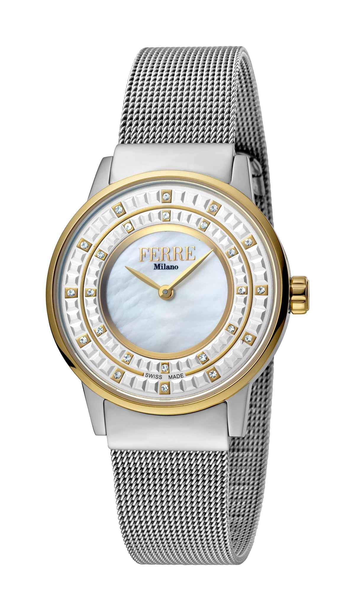 Ferre Milano Ladies Silver Dial SS Mesh / GP Watch