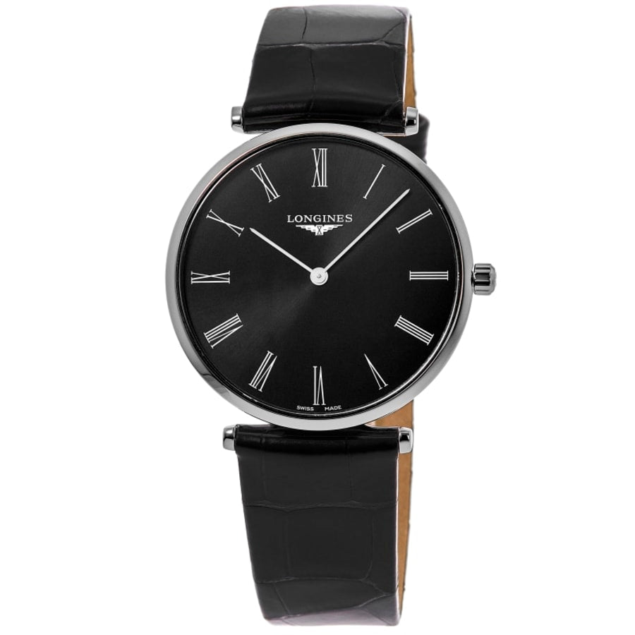 Longines La Grande Classique Quartz Black Dial Leather Strap Men's Watch L4.866.4.51.2