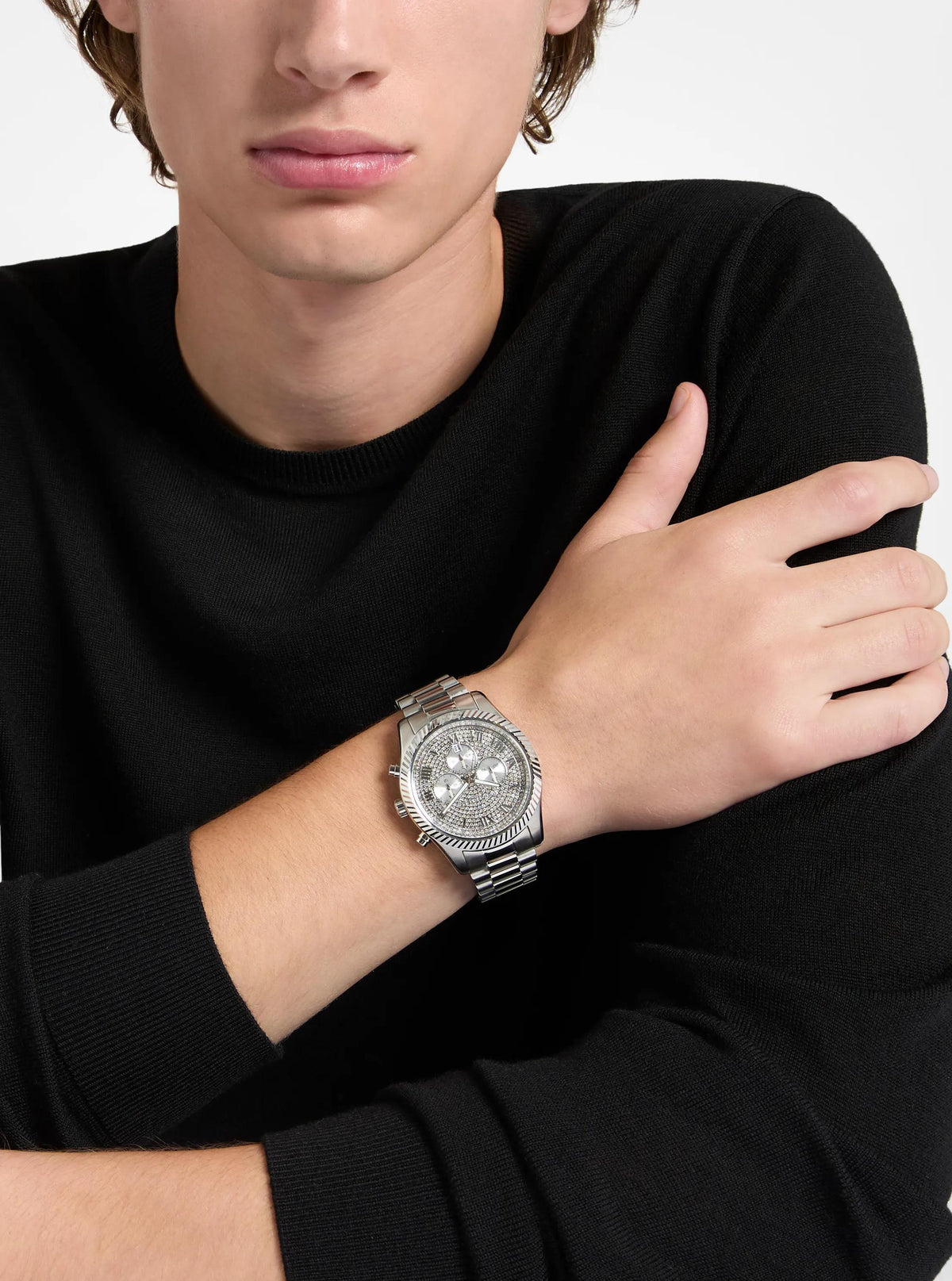 Oversized Lexington Pavé Silver-Tone Watch