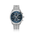 Blue-dial chronograph watch in silver-tone steel