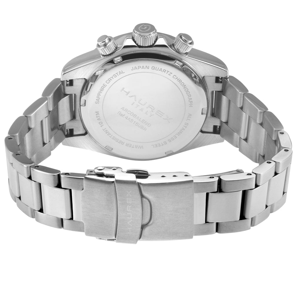 Haurex Italy:Arcobaleno 316L Stainless Steel Case, Blue/Orange Bezel, White Dial, Stainless steel Bracelet Watch