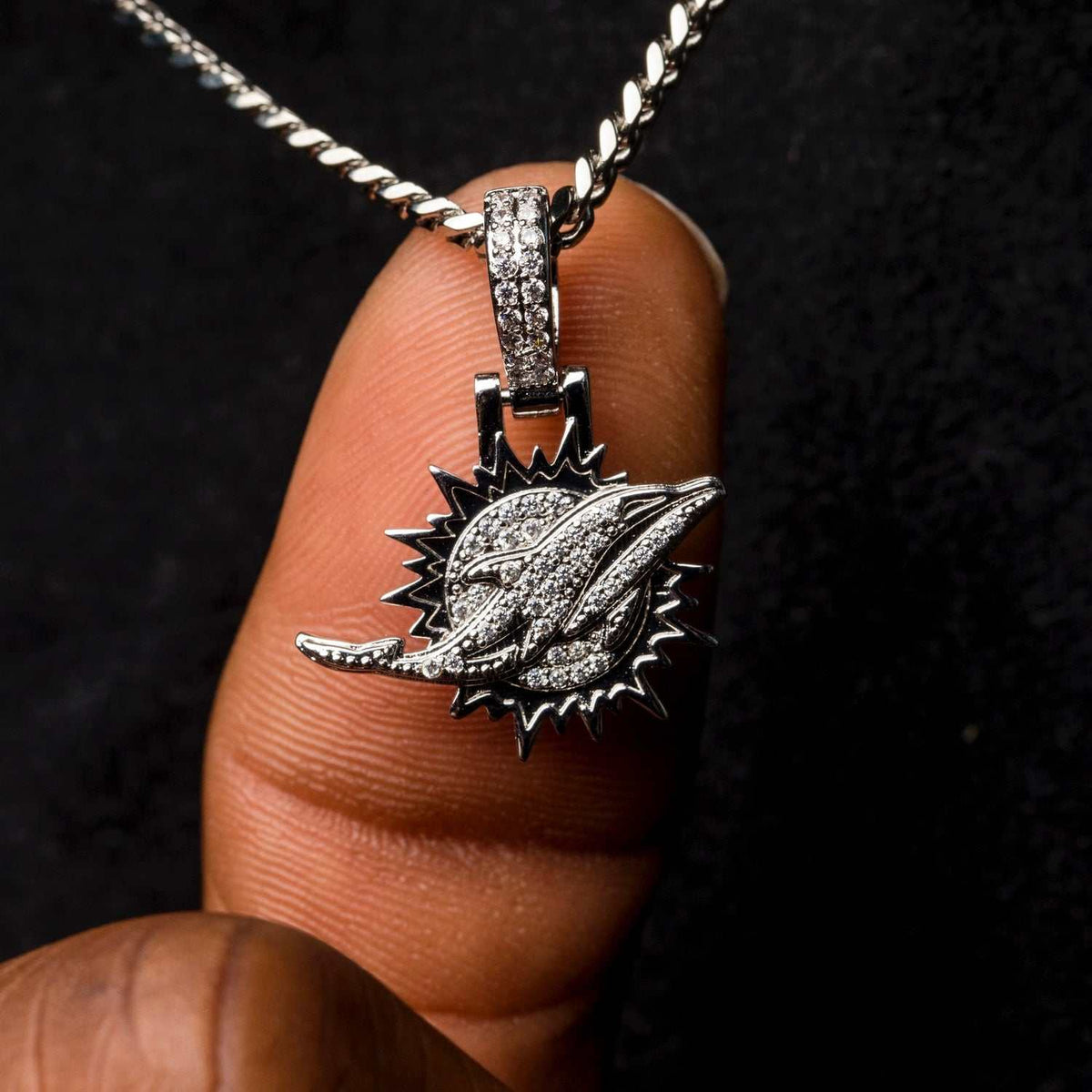 Miami Dolphins Official NFL Micro Logo Pendant - White Gold
