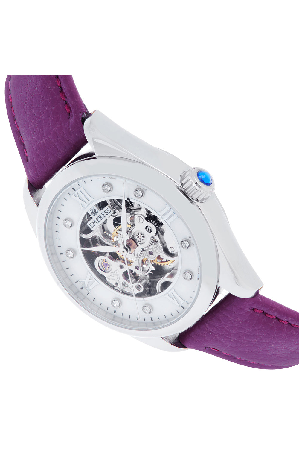 Empress Magnolia Automatic MOP Skeleton Dial Leather-Band Watch