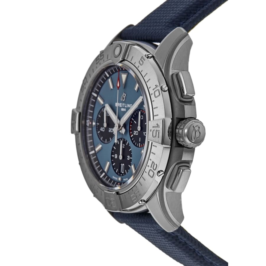 Breitling Avenger B01 Chronograph 44 Automatic Blue Dial Leather Strap Men's Watch AB0147101C1X1