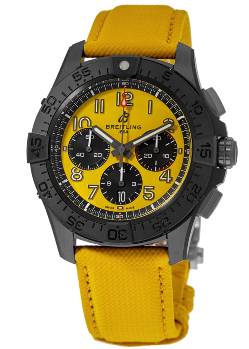 Breitling Avenger B01 Chronograph 44 Night Mission Automatic Yellow Dial Leather Strap Men's Watch SB0147101I1X1