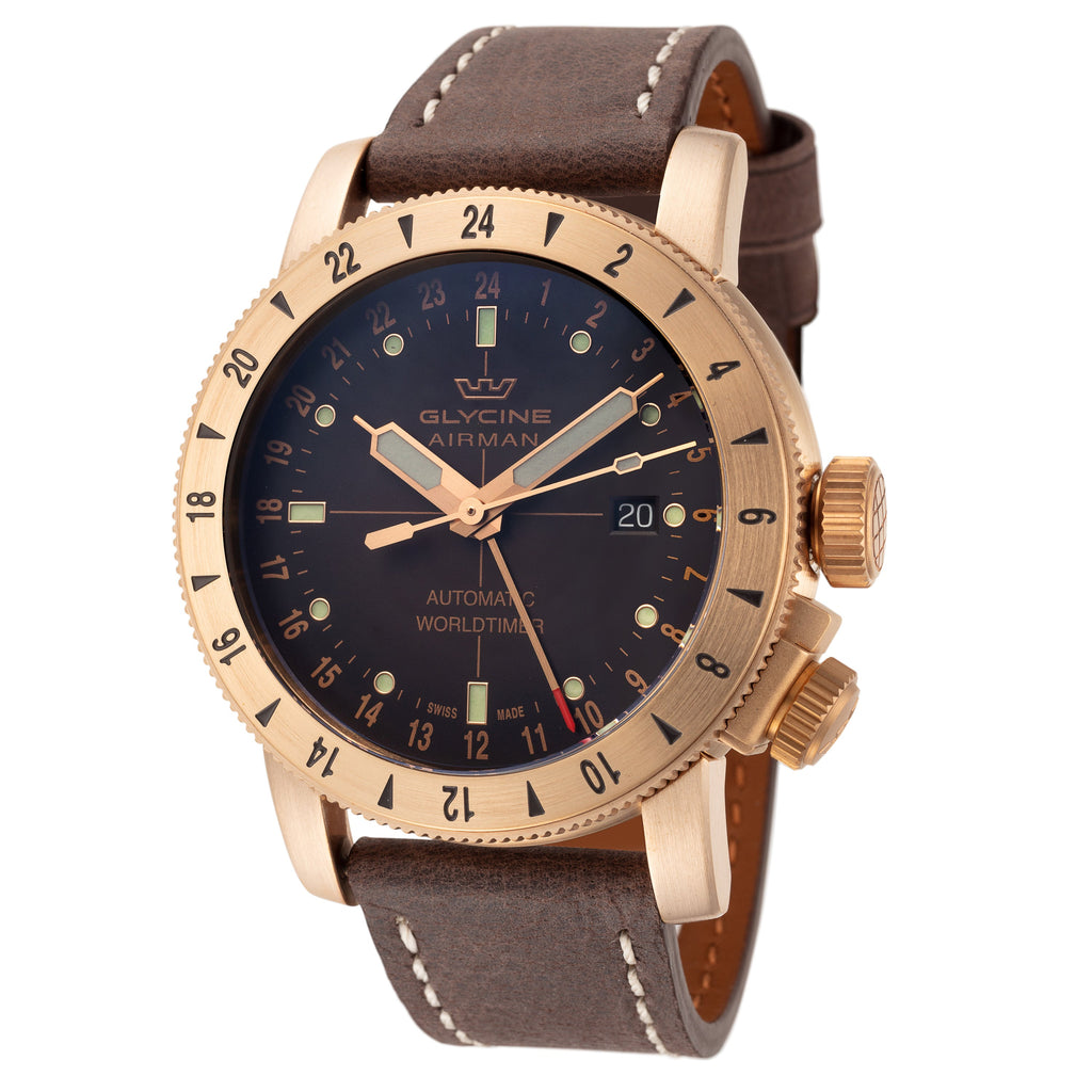 Glycine Men's Airman Contemporary Bronze GMT 44mm Automatic Watch