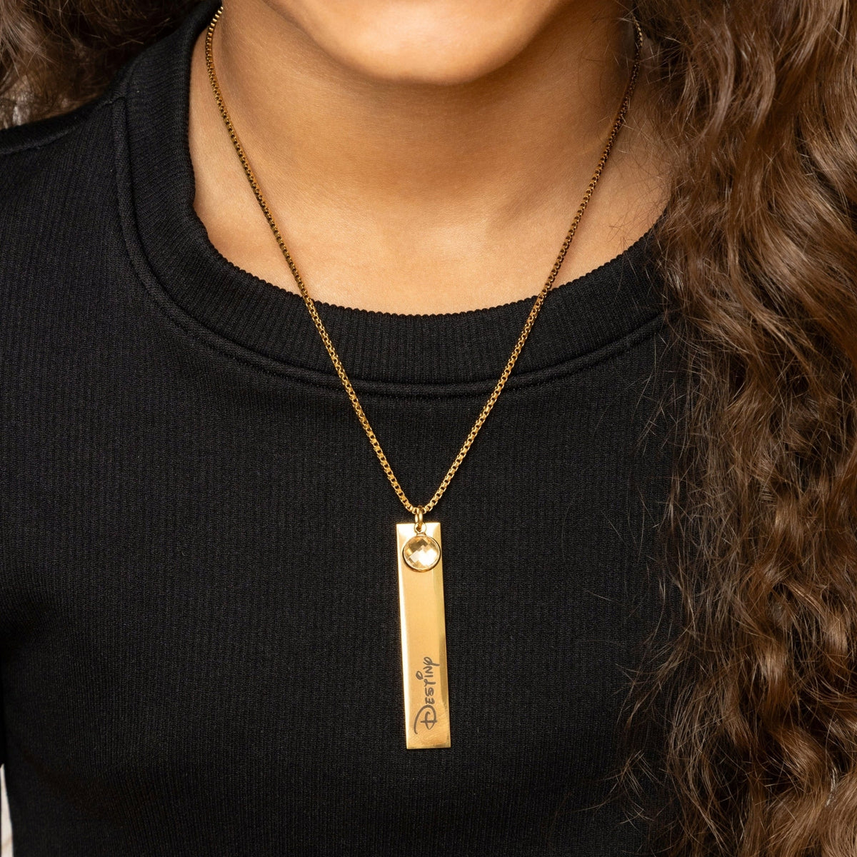 Kids Engraved Bar Birthstone Necklace