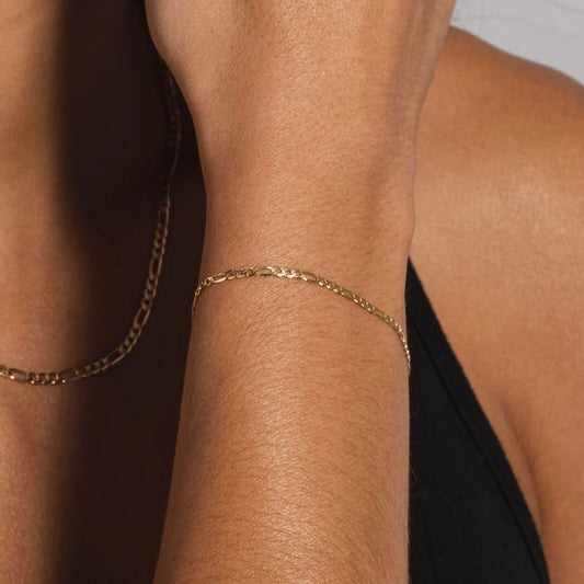 10k Solid Gold Figaro Bracelet (2mm)