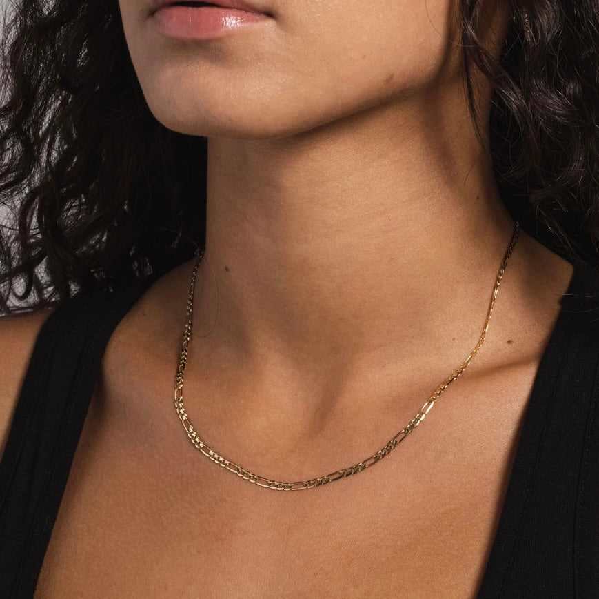 Solid Gold Figaro Link Necklace (3mm)