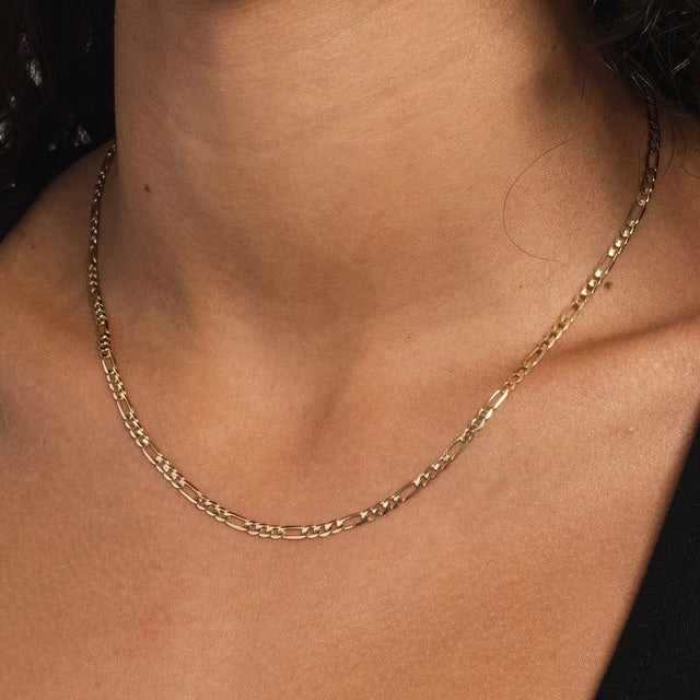 Solid Gold Figaro Link Necklace (3mm)