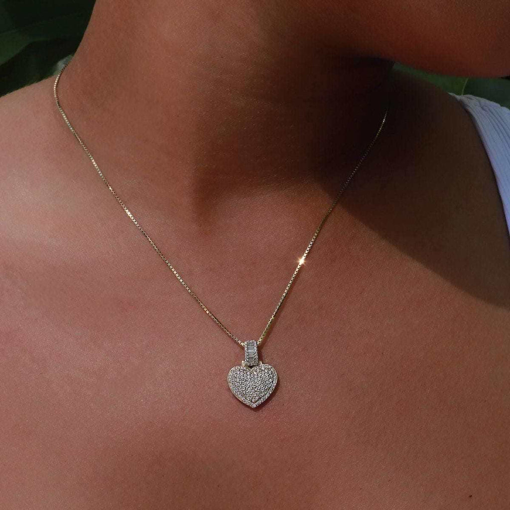 Solid Gold Iced Heart Pendant-Si Diamonds