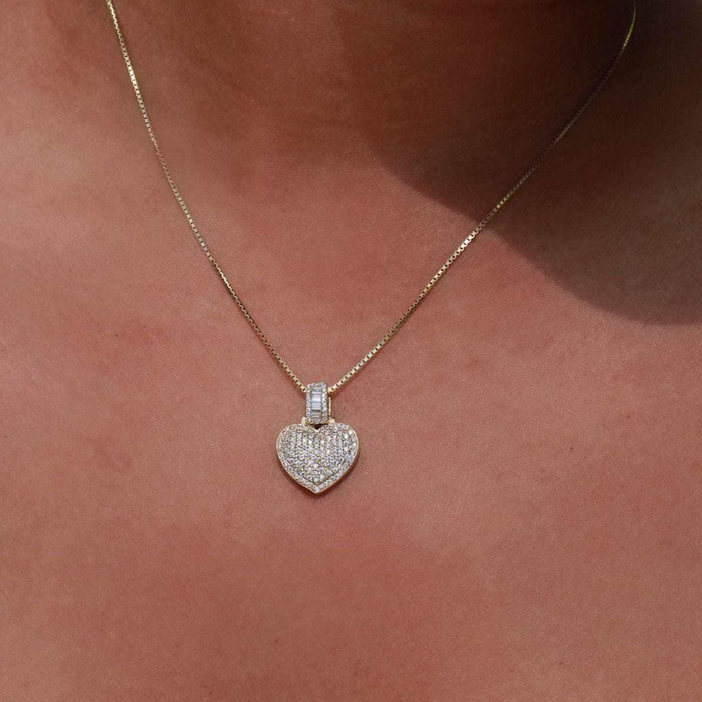 Solid Gold Iced Heart Pendant-Si Diamonds