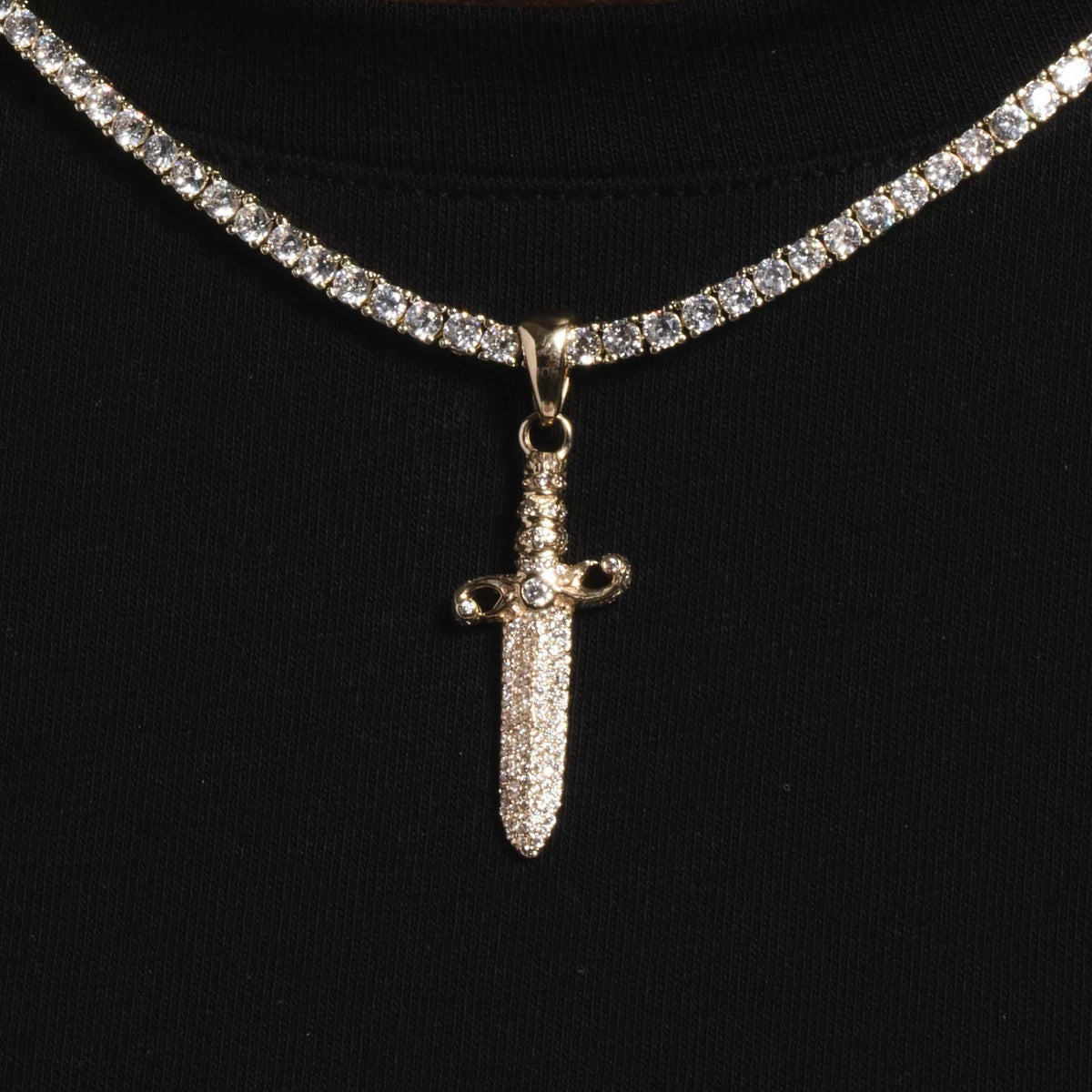 Solid Gold Iced Knife Pendant-VS Diamonds