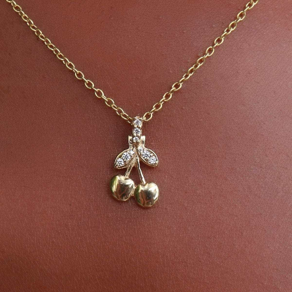 Solid Gold Micro Cherry Pendant-Si Diamonds