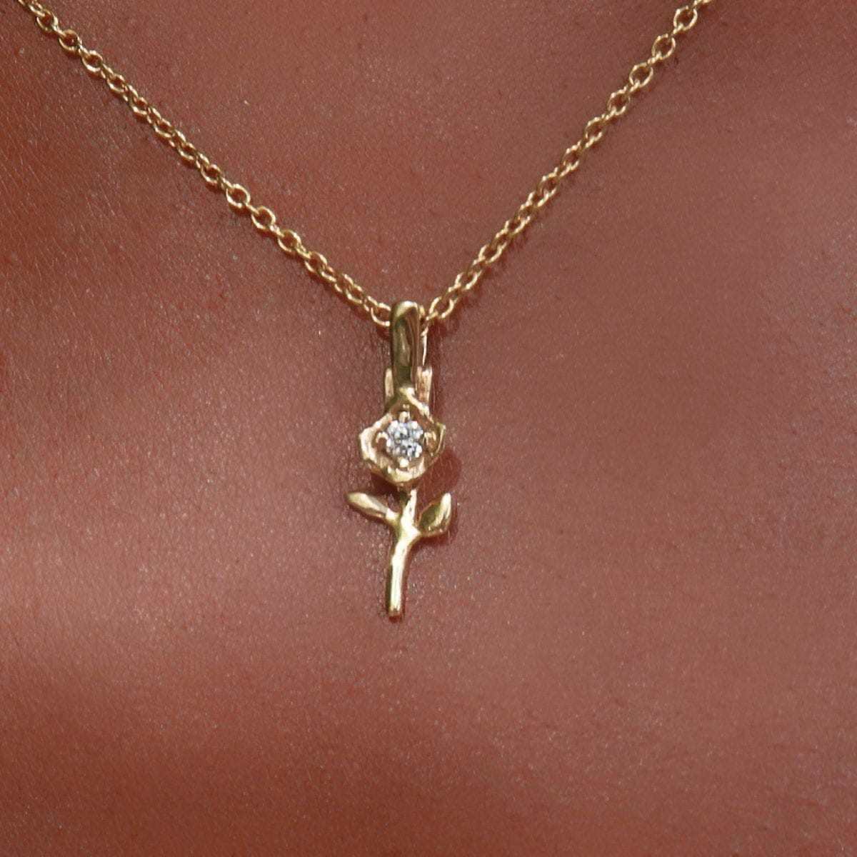 Solid Gold Micro Flower Pendant-VS Diamonds