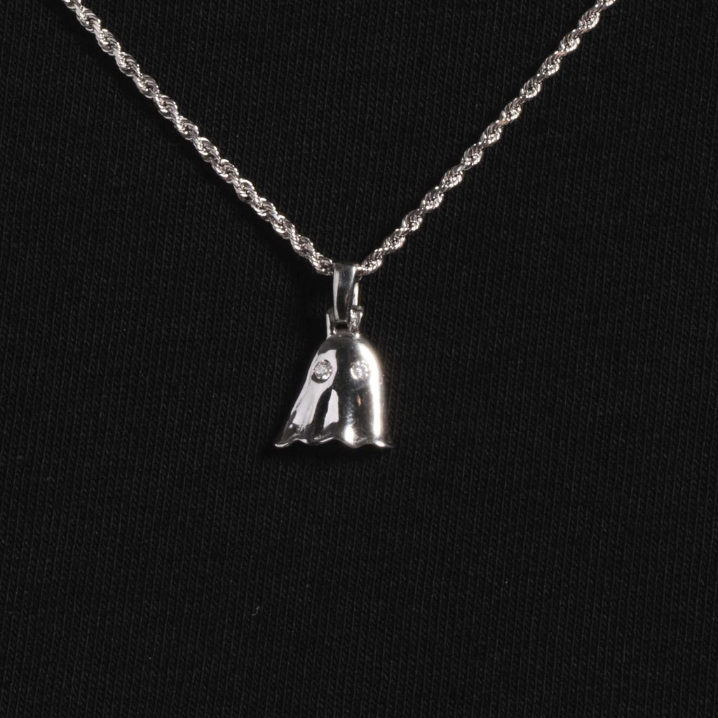 Solid White Gold Micro Ghost Pendant-VS Diamonds