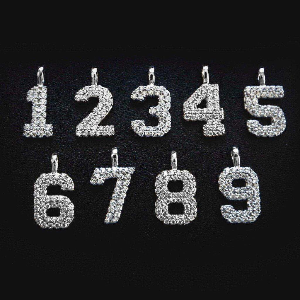 Solid Gold Number Pendants in White Gold-VS Diamonds
