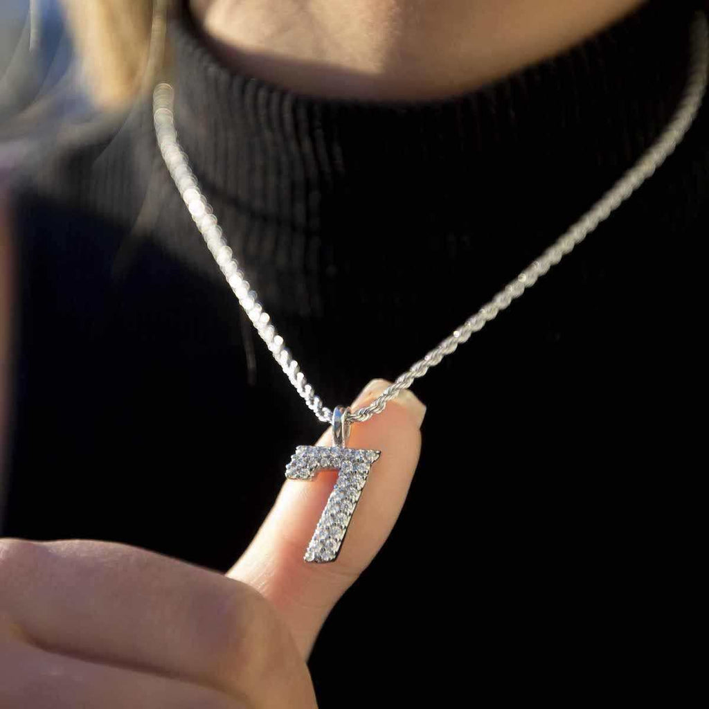 Solid Gold Number Pendants in White Gold-VS Diamonds