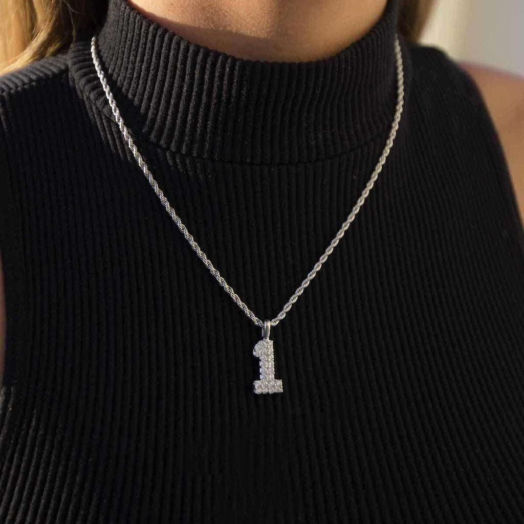 Solid Gold Number Pendants in White Gold-VS Diamonds
