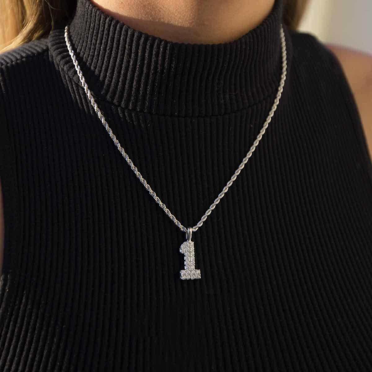 Solid Gold Number Pendants in White Gold-VS Diamonds