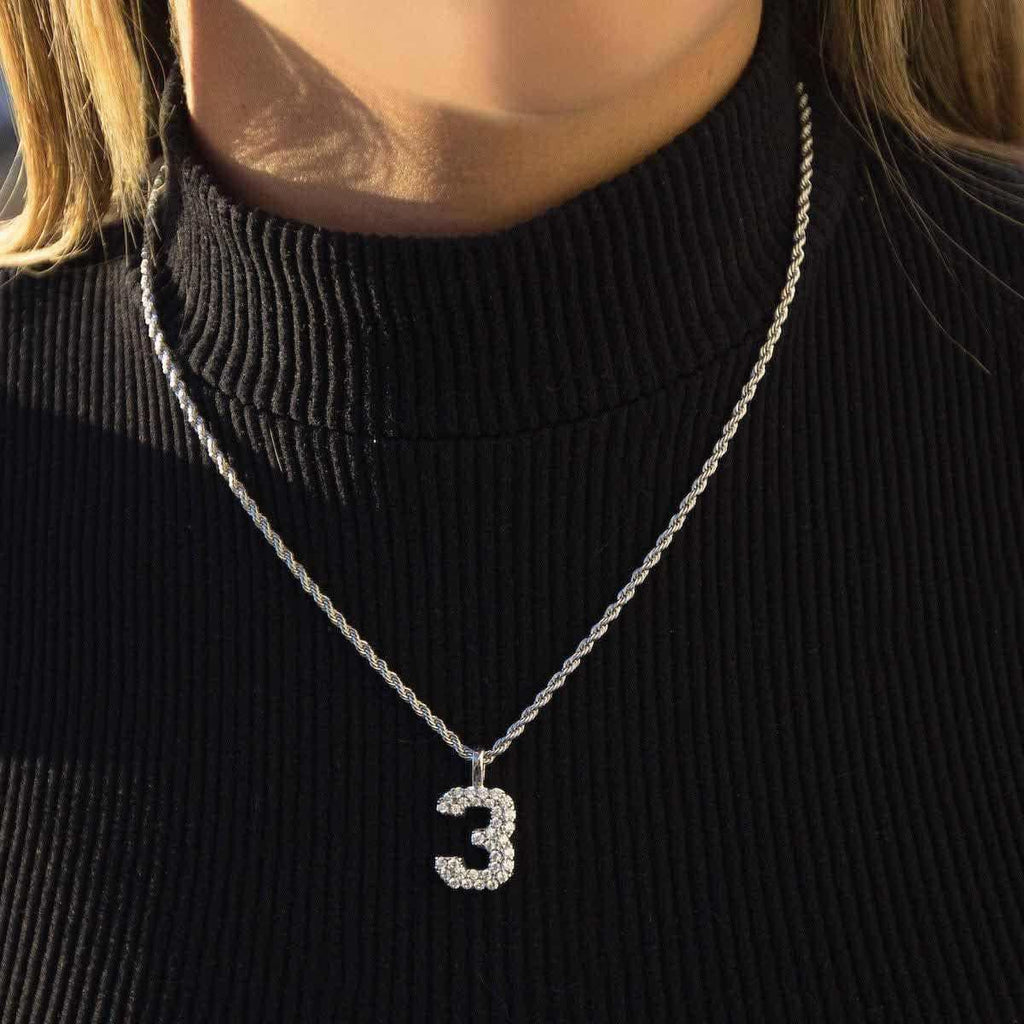 Solid Gold Number Pendants in White Gold-VS Diamonds