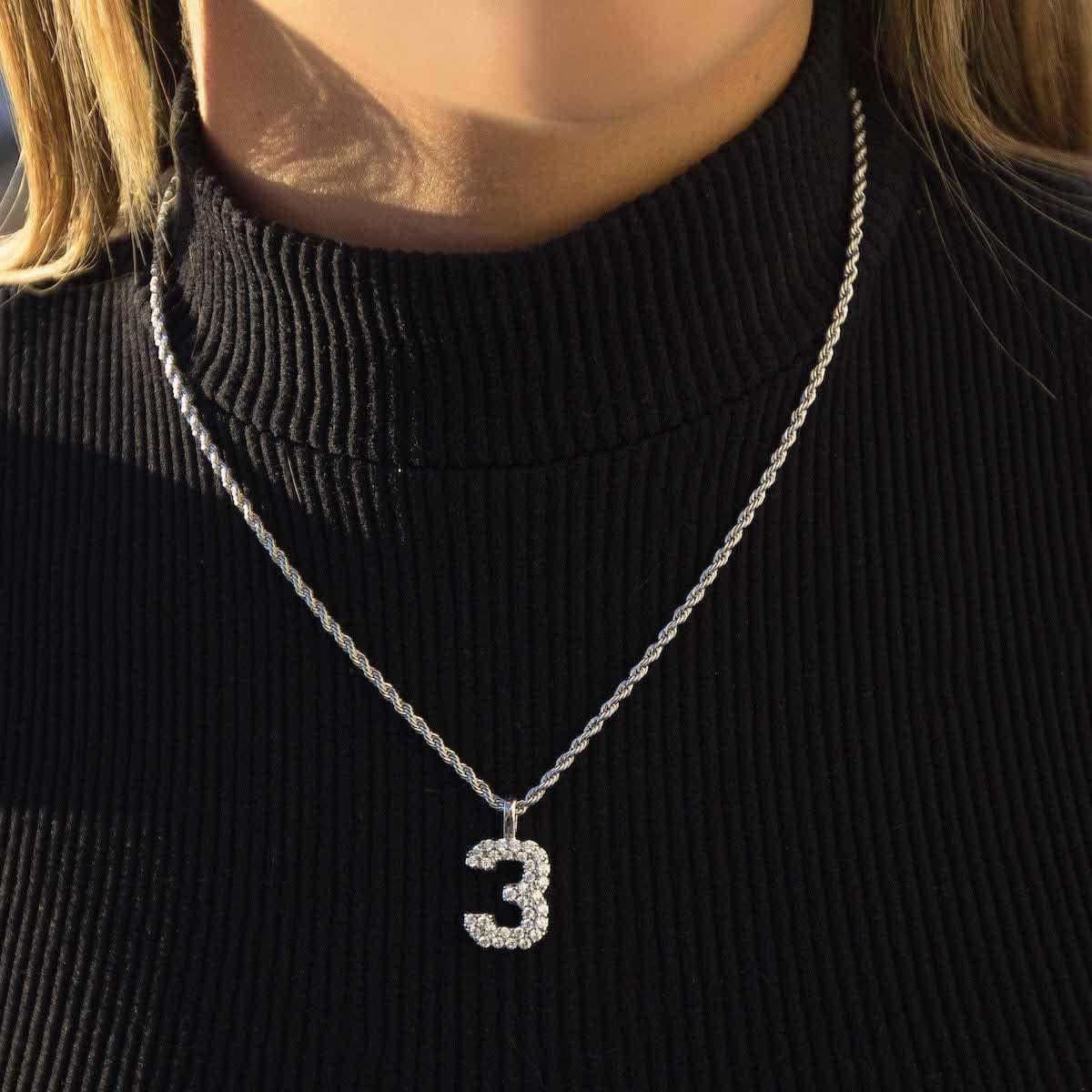 Solid Gold Number Pendants in White Gold-VS Diamonds