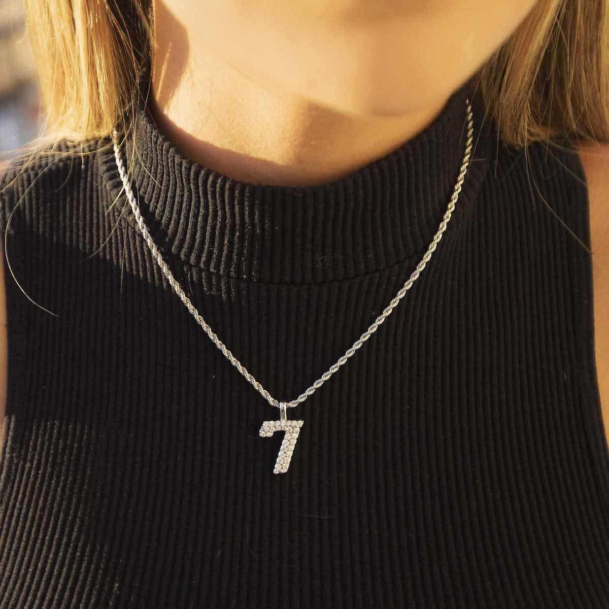 Solid Gold Number Pendants in White Gold-VS Diamonds
