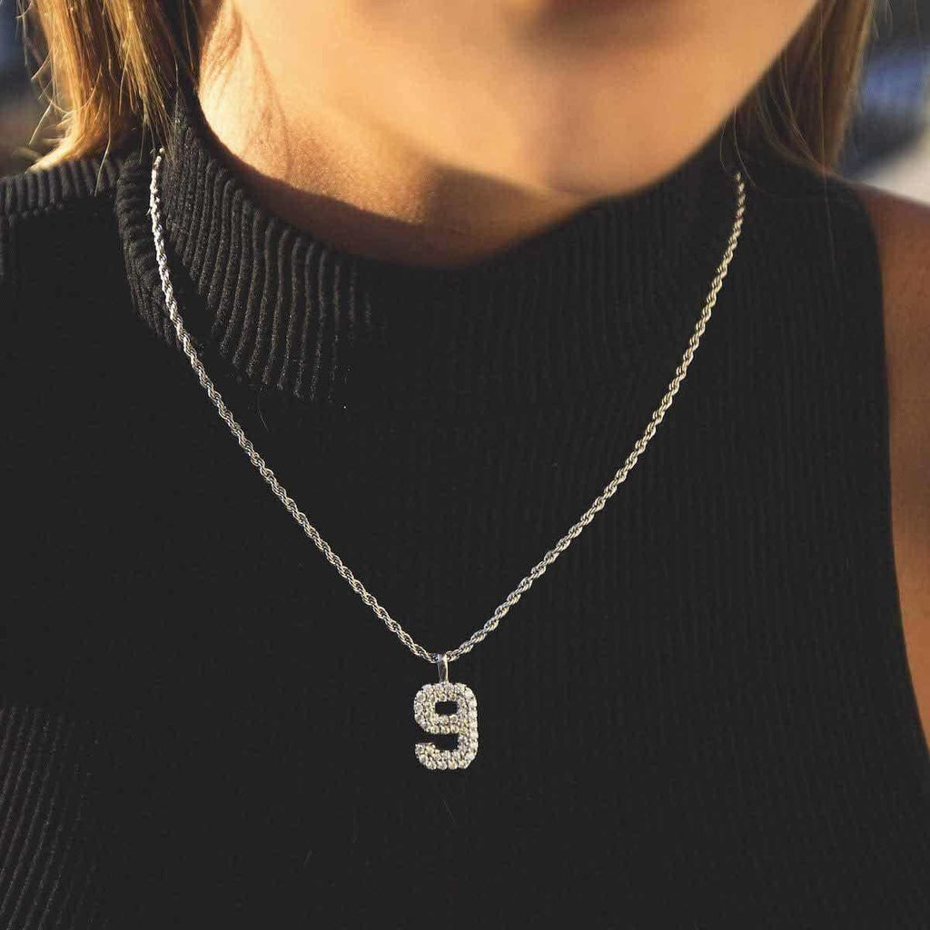 Solid Gold Number Pendants in White Gold-VS Diamonds