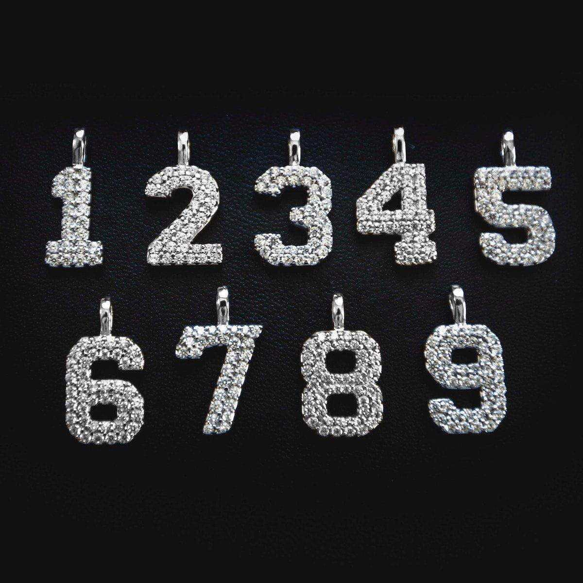 Solid Gold Number Pendants in White Gold-VS Diamonds