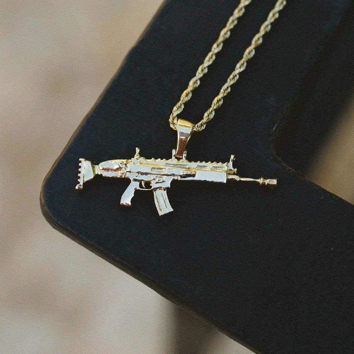 10k Solid Gold SCAR Gun Pendant