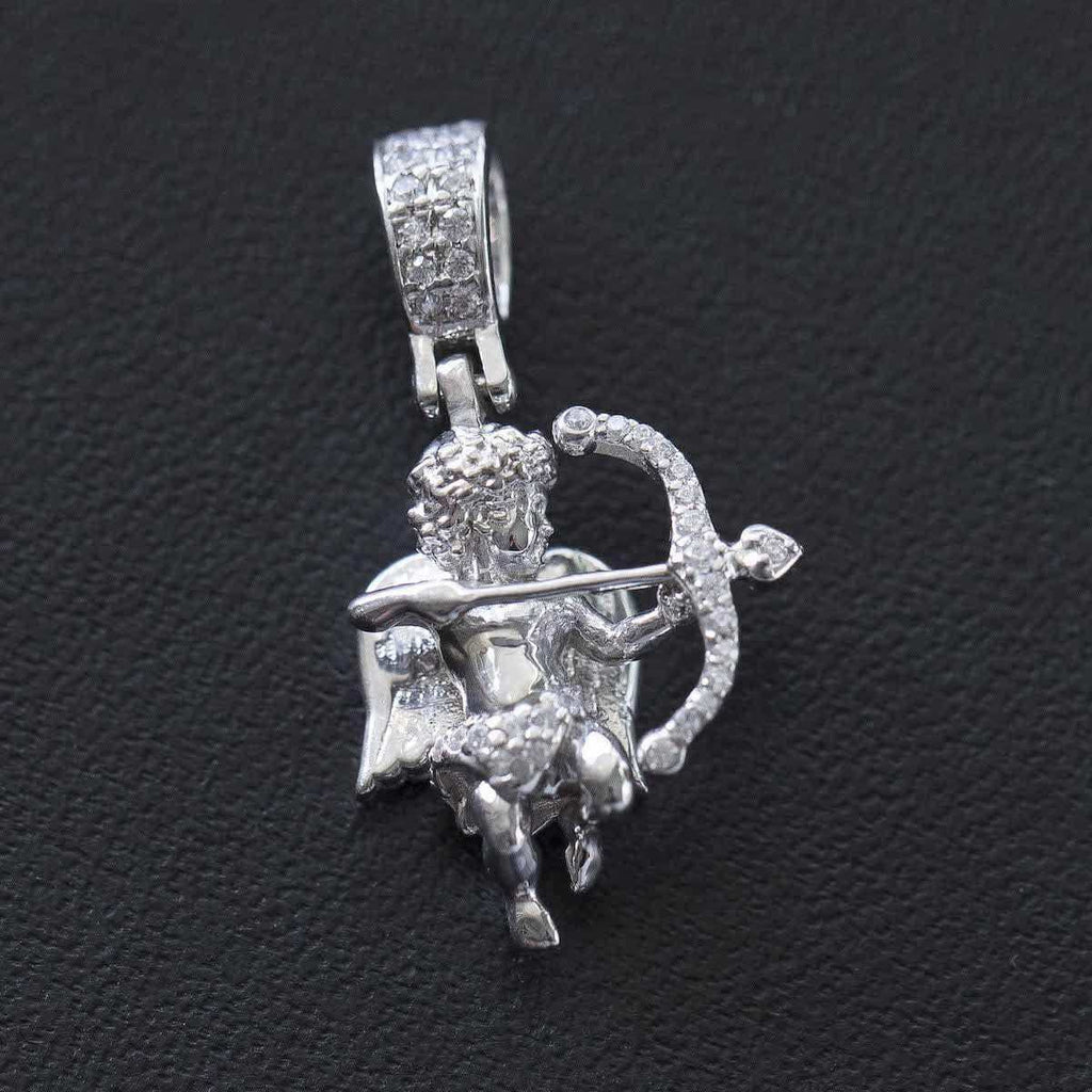 Solid White Gold Iced Cupid Pendant-VS Diamonds