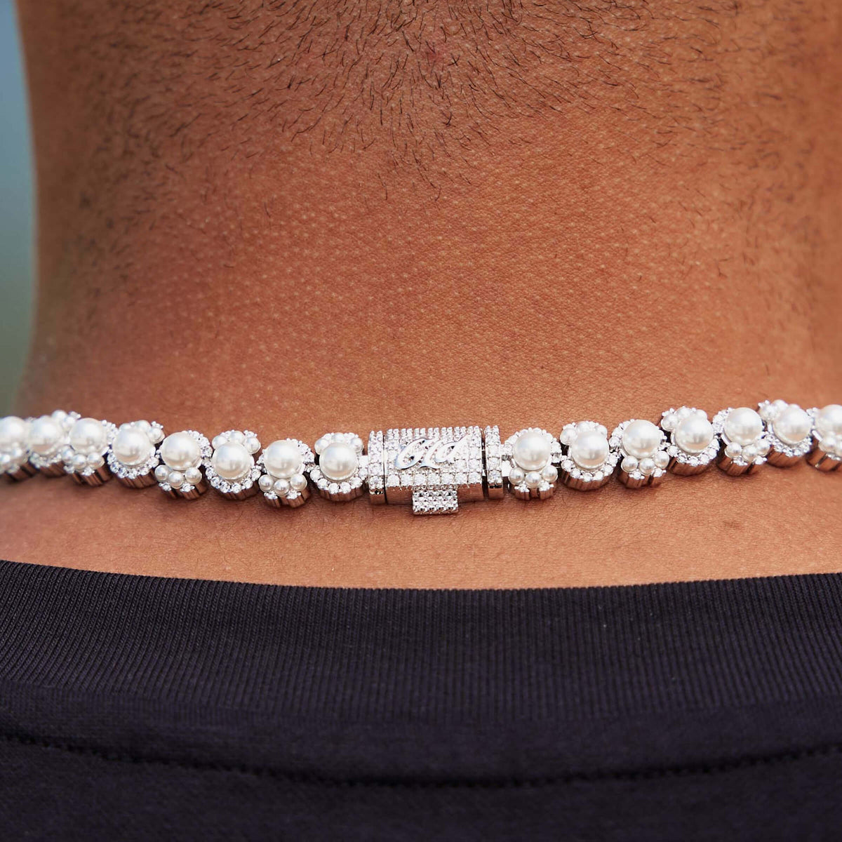 Pearl Clustered Chain in White Gold - 10MM