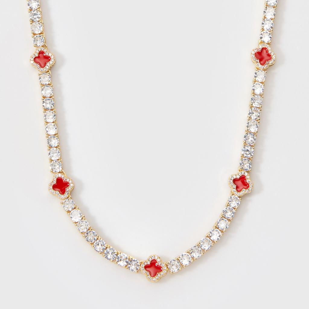 Women's Red Clover Tennis Chain (Gold) - 4mm