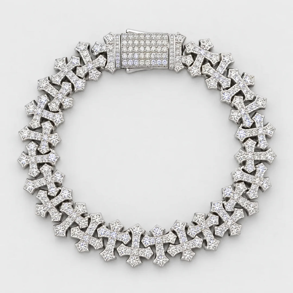 Iced Cross Bracelet (Silver) - 12mm