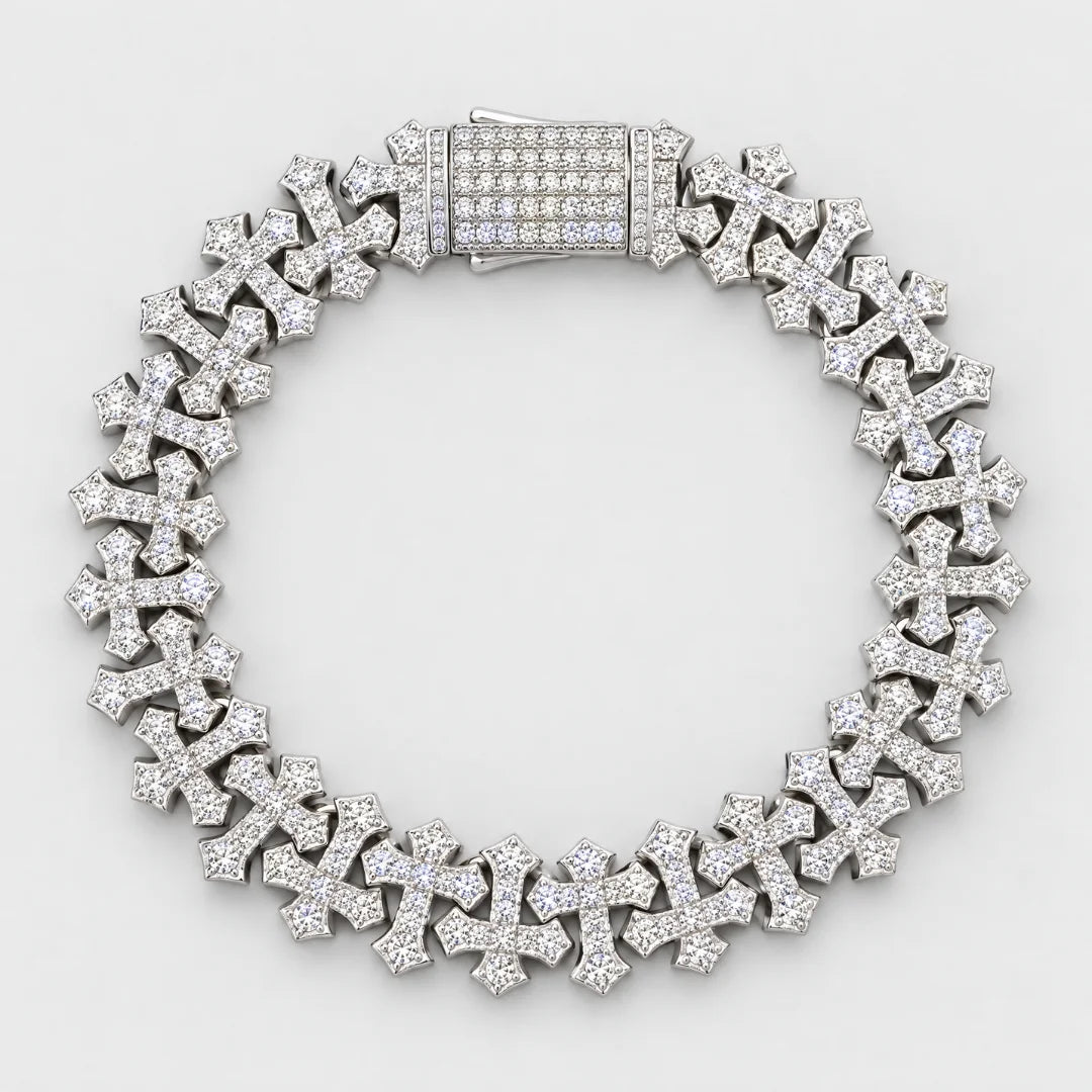 Iced Cross Bracelet (Silver) - 12mm