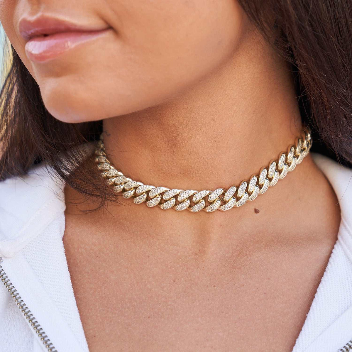 GLD Diamond Cuban Link Choker in Yellow Gold - 12mm