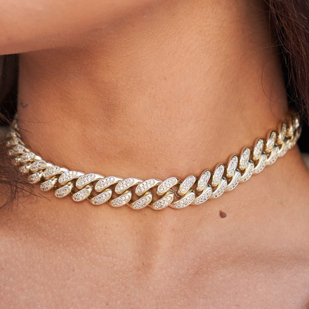 GLD Diamond Cuban Link Choker in Yellow Gold - 12mm